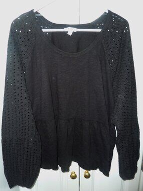 NWT Time & True Black Eyelet Lightweight Shirt Size XXL 2XL